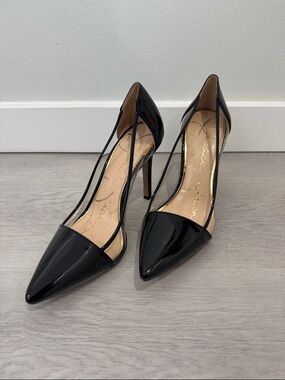 Jessica Simpson Black Patent Pointed Toe Pumps with Clear Sides